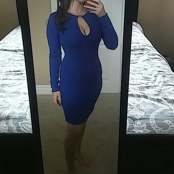 Green Orange Dresses & Skirts - Bright Blue Keyhole Bodycon Dress