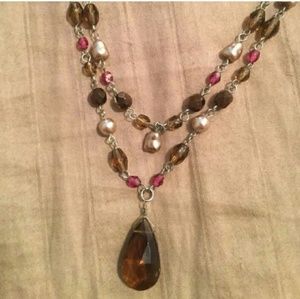 LOFT Magenta and Brown Necklace