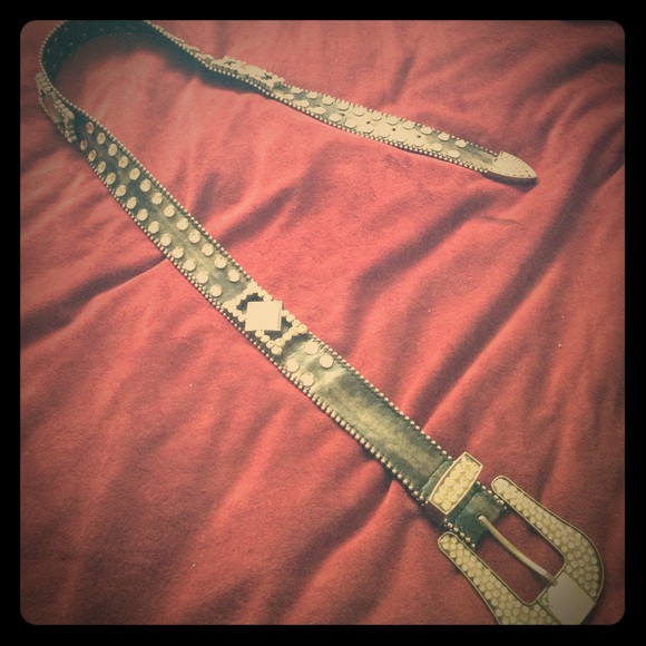 Black Leather Belt w/ Rhinestone detail