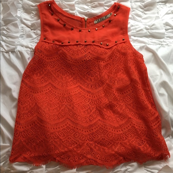 Orange lace and studded tank top