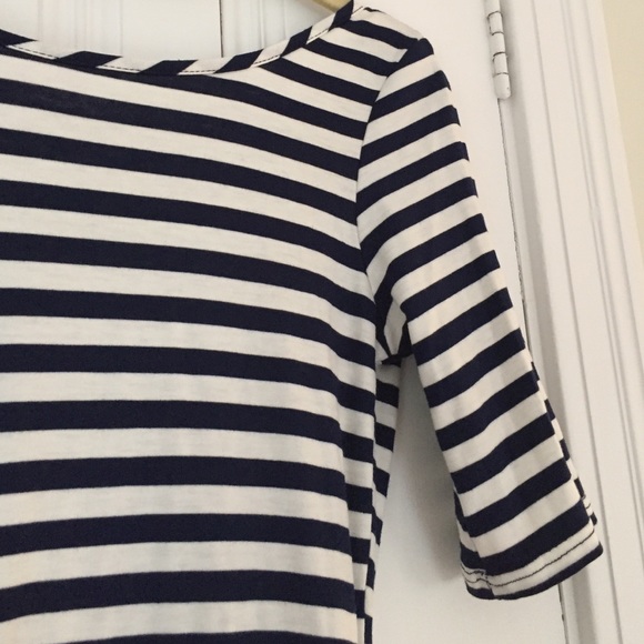 NWOT Navy White Stripe Low Back Skater Dress - Picture 2 of 4