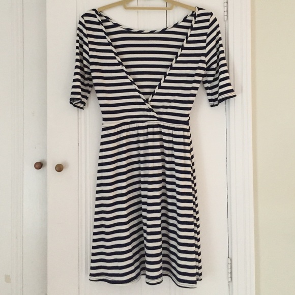 NWOT Navy White Stripe Low Back Skater Dress - Picture 3 of 4