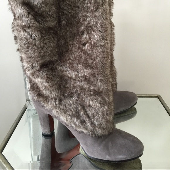 Sam Edelman Shoes - Sam Edelman Grey suede & faux fox fur boots.