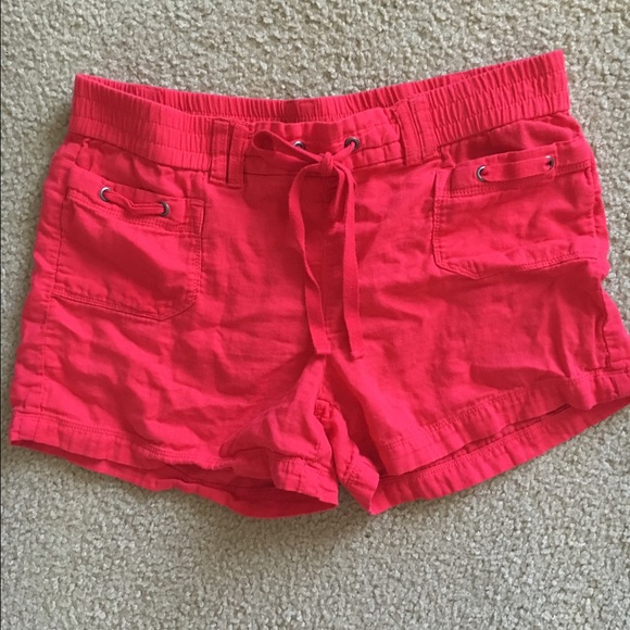 Linen hot pinkish/coral drawstring shorts