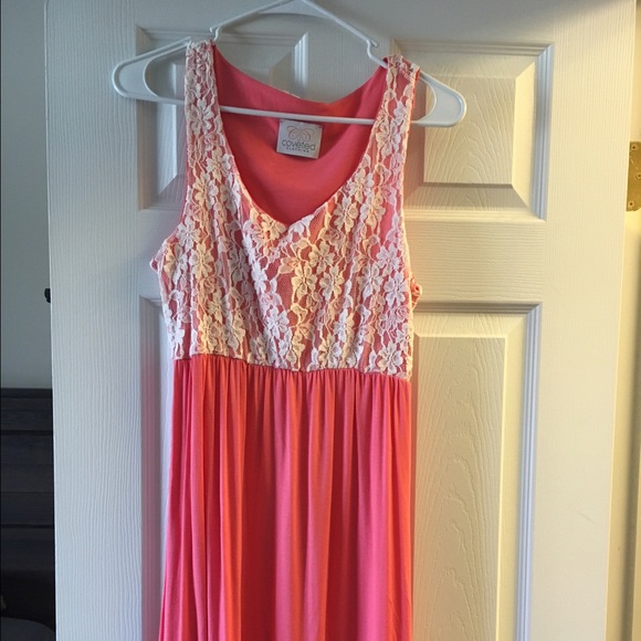 Coral maxi dress with lace top