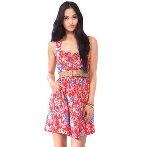 Yellow Floral Ruched Sweetheart Bust Skater Dress