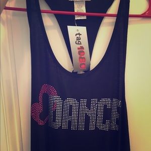 Rhinestones "dance" tank with open back