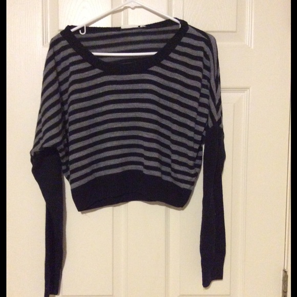 Grey and Black Striped Crop Sweater
