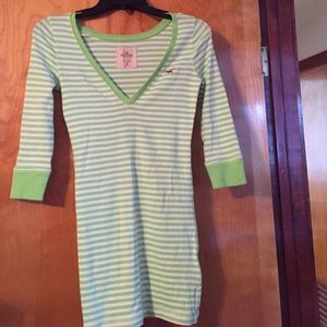 Green striped 3/4 length Hollister shirt