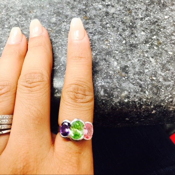 Sterling Lime green, purple and pink stone ring