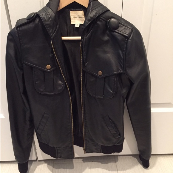 Hooded faux leather jacket