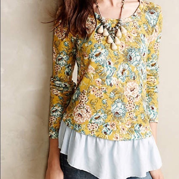 Anthropologie Lilka Goldenrod ruffled Pullover