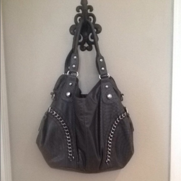 Grey crocodile texture purse
