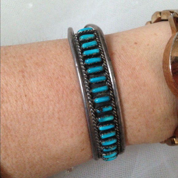 Genuine turquoise and sterling silver bracelet