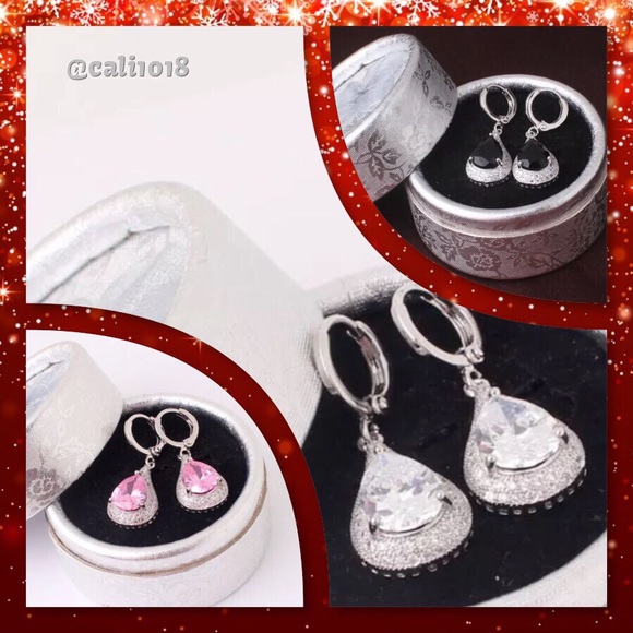 🆕Pear Shape Sapphire & White GF Earrings 1 Pair - Picture 2 of 4