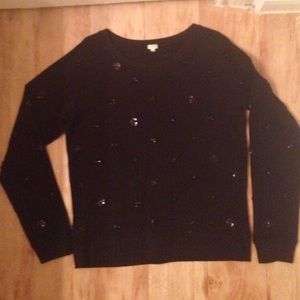 J. Crew black cotton sweater. Beading on front