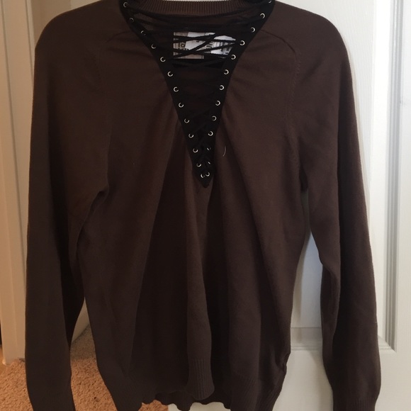 Lf brown lace up sweater
