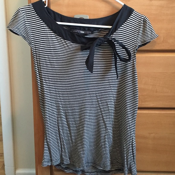Black and cream stripped dress shirt with bow