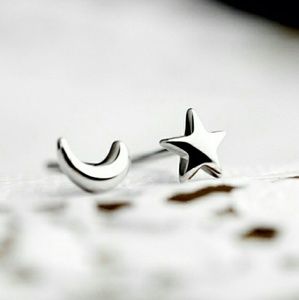 Dainty Sterling Silver Moon and Star Earrings