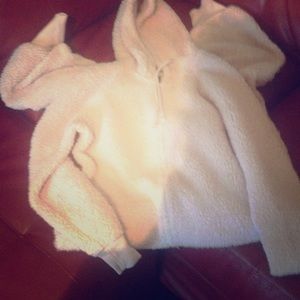 Fuzzy pink pajama onesie with hood