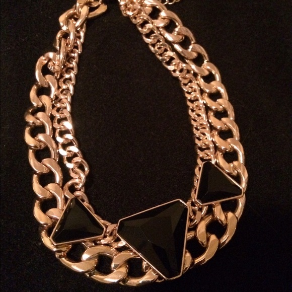 Vintage Gold Chain Necklace and Black Rhinestones - Picture 1 of 3