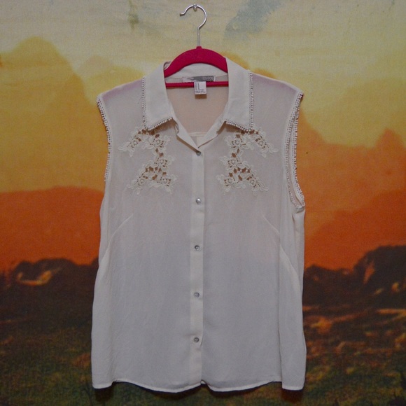 Lace Button Up Tank Blouse