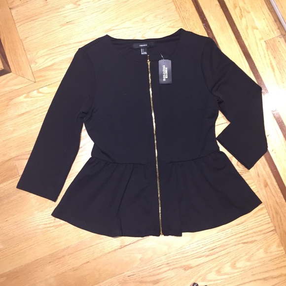 F21 zip up peplum jacket with thick fabric
