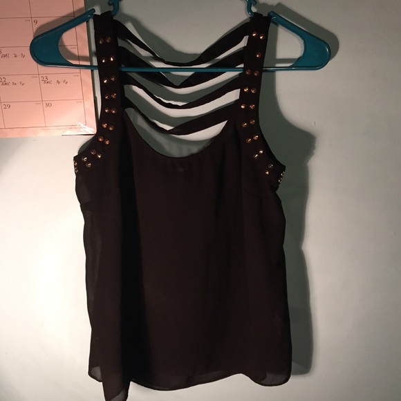 Sheer black tank top with gold studs