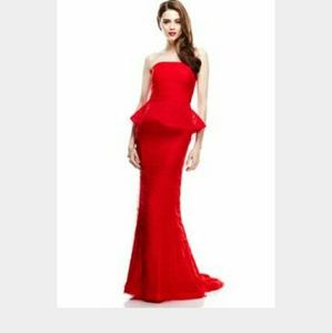 Adrianna Papell red shutter peplum gown