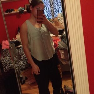 Mint colored button up see through