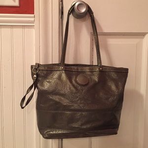 Patent leather gray coach bag
