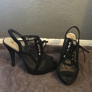 Mesh Lace Up Slingback Heels!
