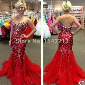 Red Mermaid Prom Dress BEDAZZLED!