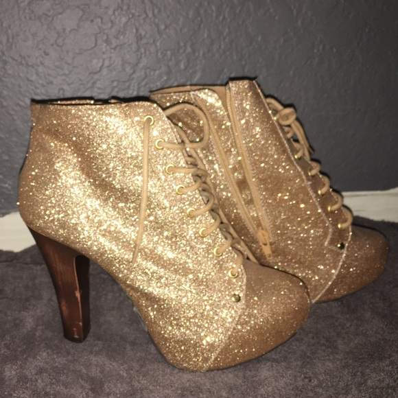 Gold Sparkly Lace Up Booties! - Picture 2 of 4