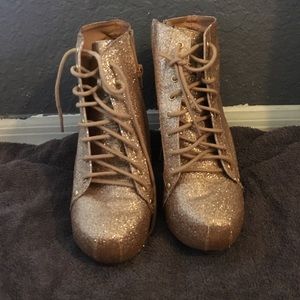 Gold Sparkly Lace Up Booties!