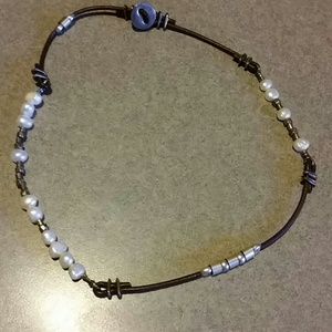 Silpada freshwater pearl and leather necklace.