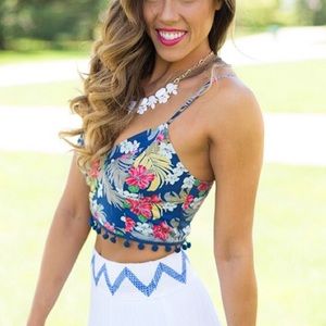 Boutique Tops - Tropical Pom Pom Crop Top Boutique Tops - Tropical Pom Pom Crop Top