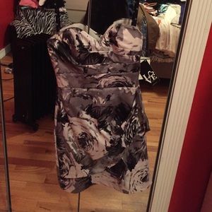 Black and white strapless dress