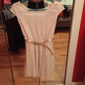 White lace dress with gold belt