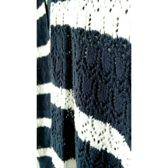 Navy and White Striped Crocheted Hooded Top - Picture 4 of 4