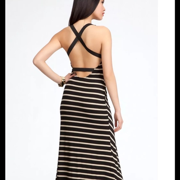 bebe Dresses & Skirts - BEBE Striped Elastic X-Cross Back Maxi Dress XS