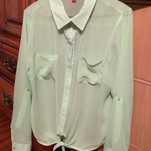 Green sheer button up shirt