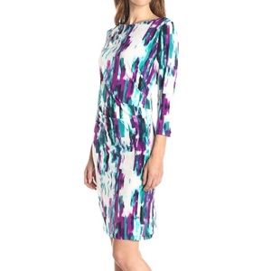 Calvin Klein 3/4 sleeved ruched dress purple punch