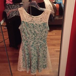 Green and white lace dress