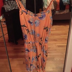 Peach with flowers and birds romper
