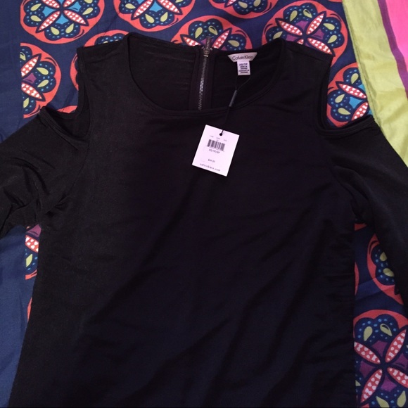 Open Shoulder Black Calvin Klein Long Sleeve