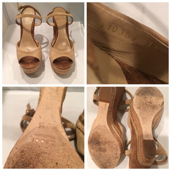 Auth Gucci nude suede wedge heel guccissima - Picture 3 of 4