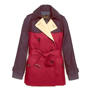 COACH Black Cherry Multi Colorblock Short Trench
