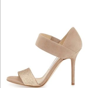 Jimmy Choo Tallow Glitter Suede Anklewrap Sandal