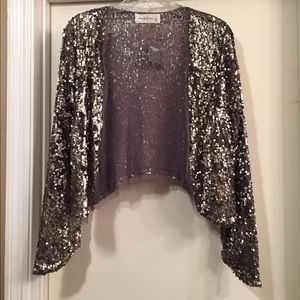 Distressed sequin cardigan